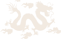 A silhouette of an Eastern dragon. It has a twisty noodle shape and is flying through the clouds without wings.