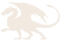 A silhouette of a Western dragon. It has four legs, one outstretched, two wings, and a curved tail.